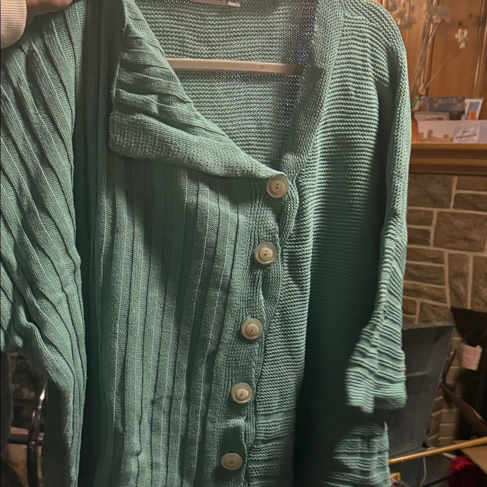 Elegant Teal Button-Up Cardigan